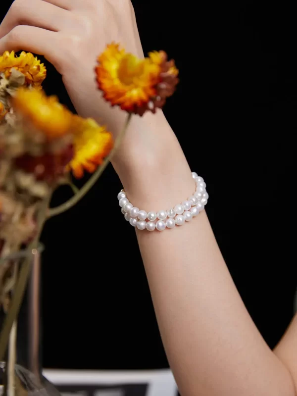 Fashion S925 Silver Double Layers Natural Pearl Bracelet