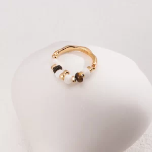 S925 silver ring with tiger's eye, pearl, and vintage gold